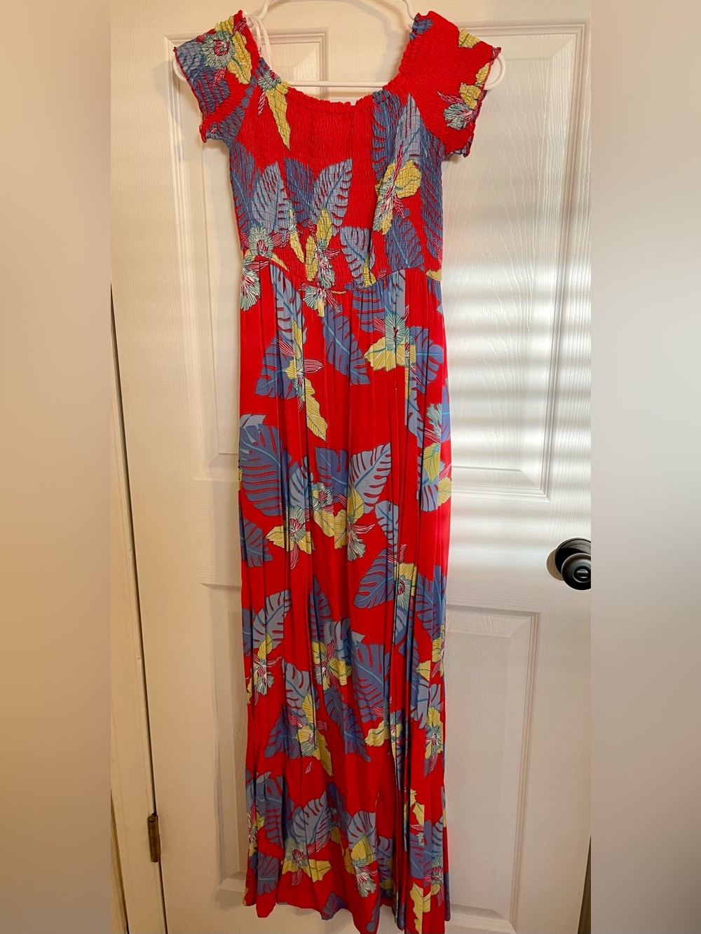 Off-Shoulder Coral Red Floral Maxi Dress